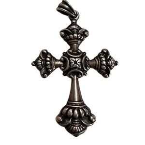 Large Retired James Avery HEAVY Cross Pendant 24" sterling chain